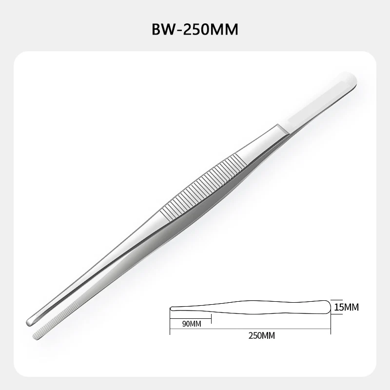 Baja Tahan Karat 430 Aksesori Pinset Kepala Bulat Anti-selip Bergigi Lurus Panjang 12.5Cm-30Cm Siku Kepala Lurus TIK