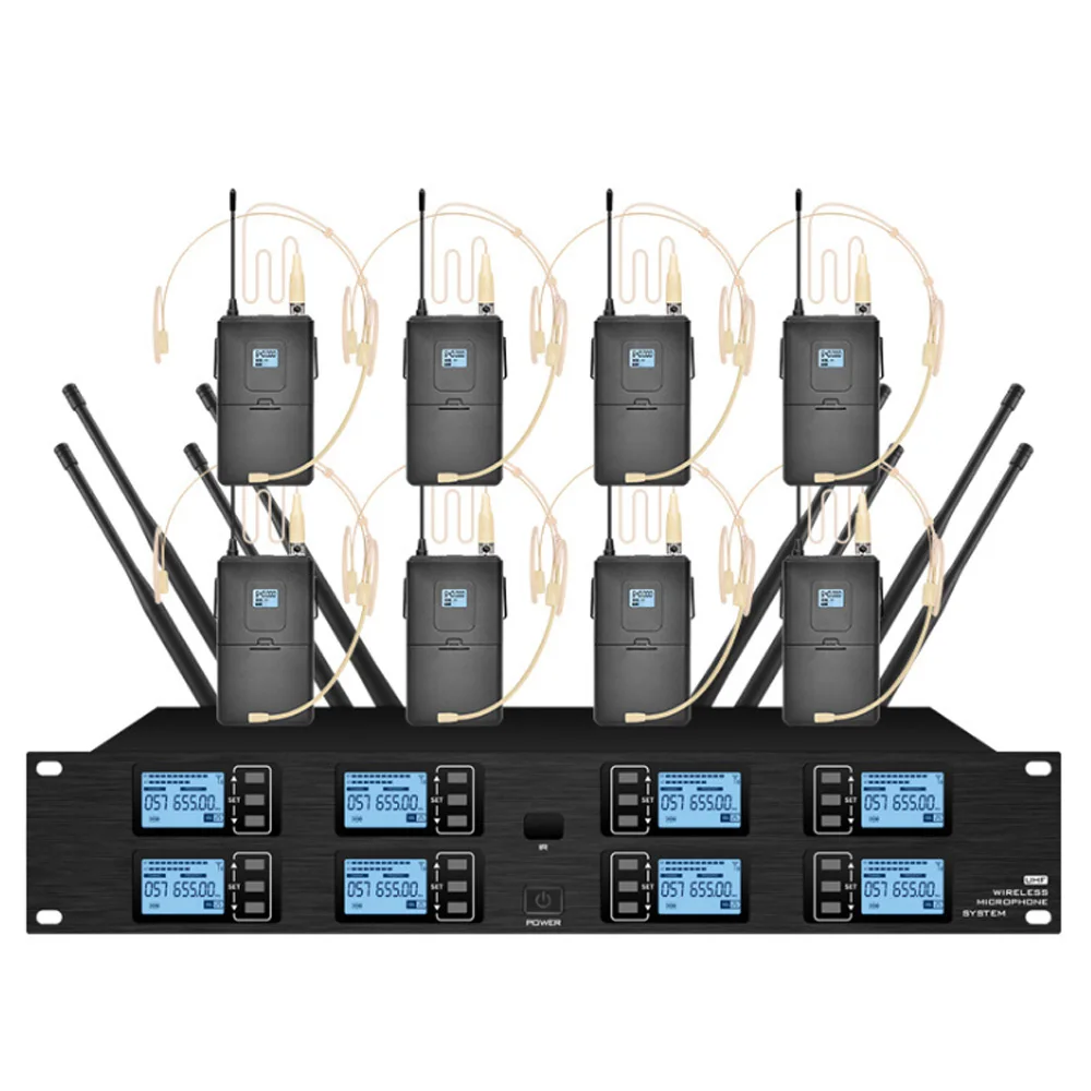 UHF wireless microphone 8-channel head-mounted condenser microphone suitable for church stage performance microphone