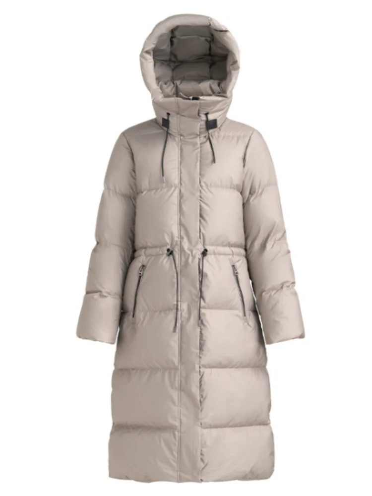 

Goose Down Jacket for Women, Thickened, Cold, High-end, Hooded, Belt, Slim, Warm Coat, Korean Padding, Outer, New, 2024