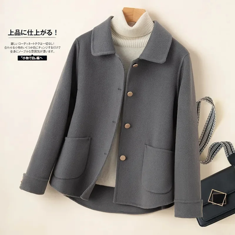 Wełniany płaszcz damski 202s zimowy prosty kołnierz okrągły jednorzędowy wysokiej jakości odzież damska