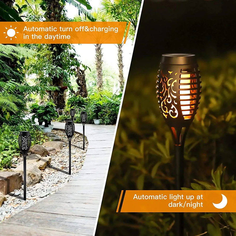 6Pcs Garden Lawn Lights Imitation Flame Torch Lamps Solar Spotlights Outdoor Lighting Waterproof Lantern For Camping Yard Garden