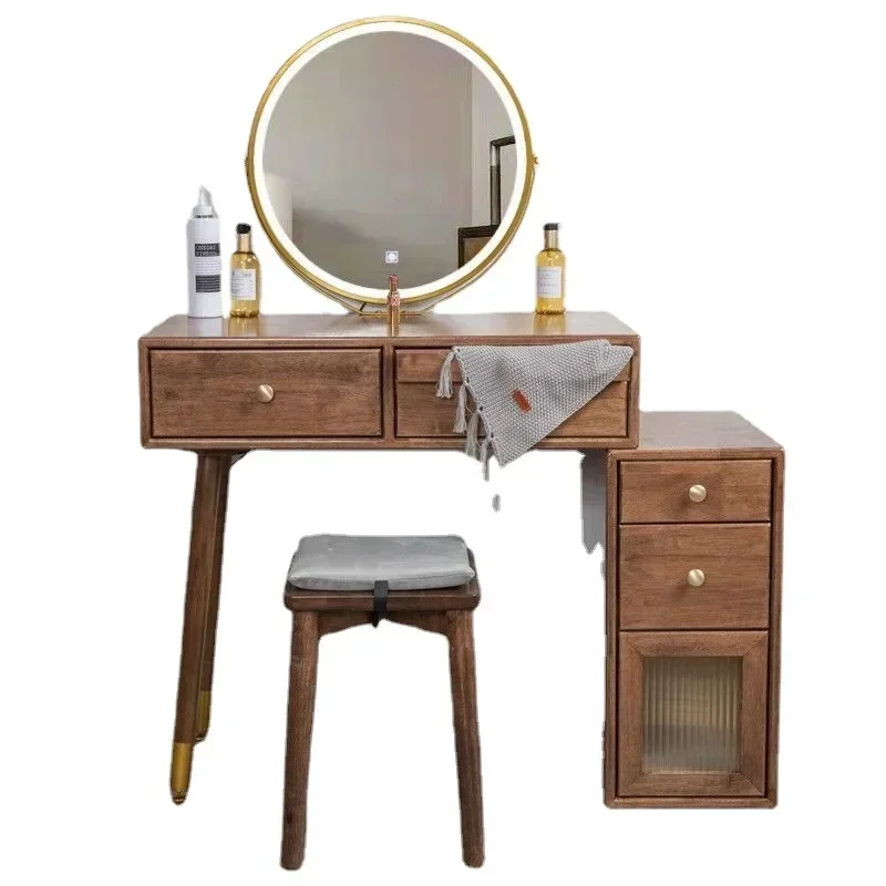 طاولة زينة صغيرة، طاولة مكياج لغرفة النوم حديثة وبسيطة مع أضواء، خزانة تخزين صغيرة مدمجة #5