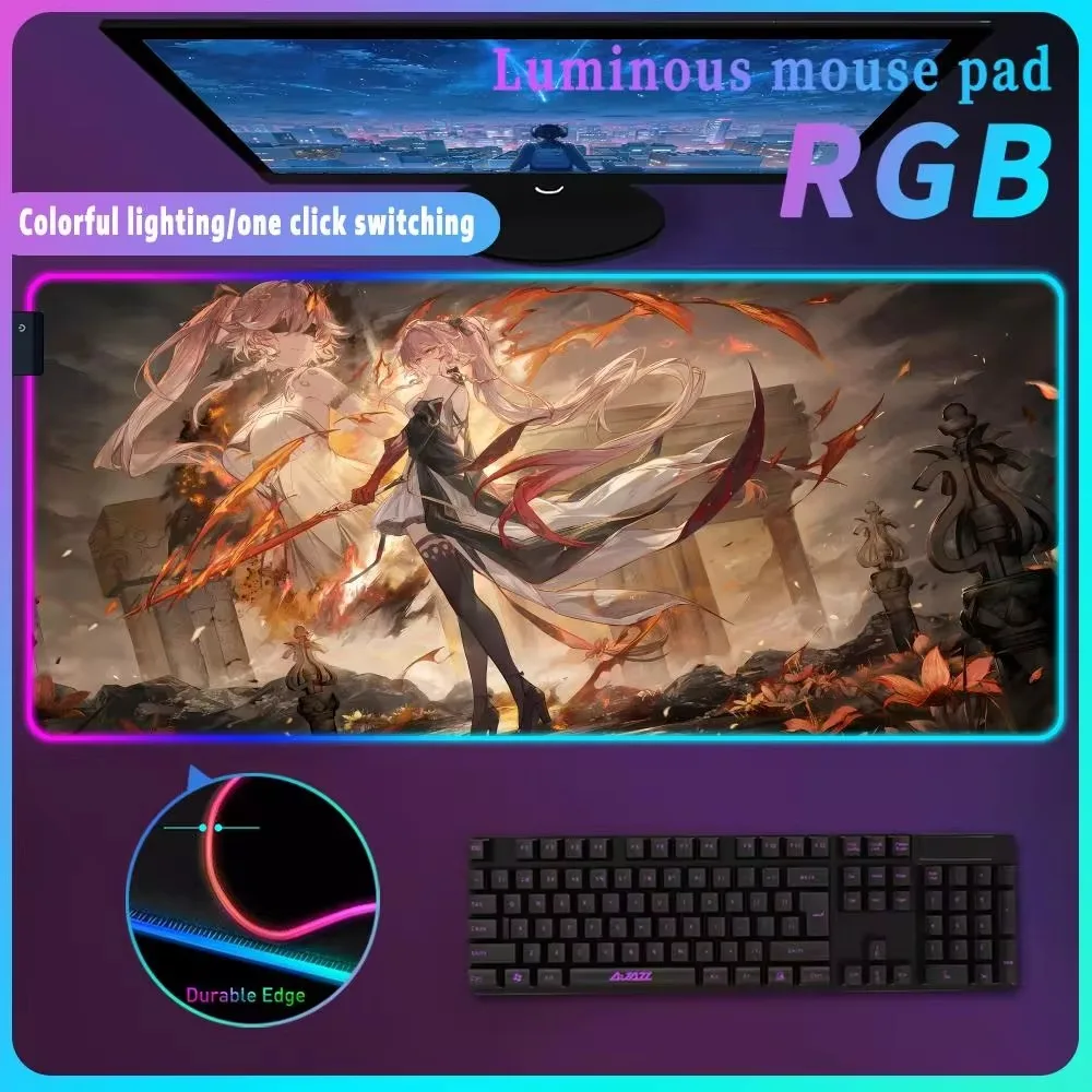 

W_wuthering W_waves Yinlin Computer HD Printing RGB Mouse Pad Game Desk Office Pc Cabinet Mousepad Keyboard Large LED Mause Pad