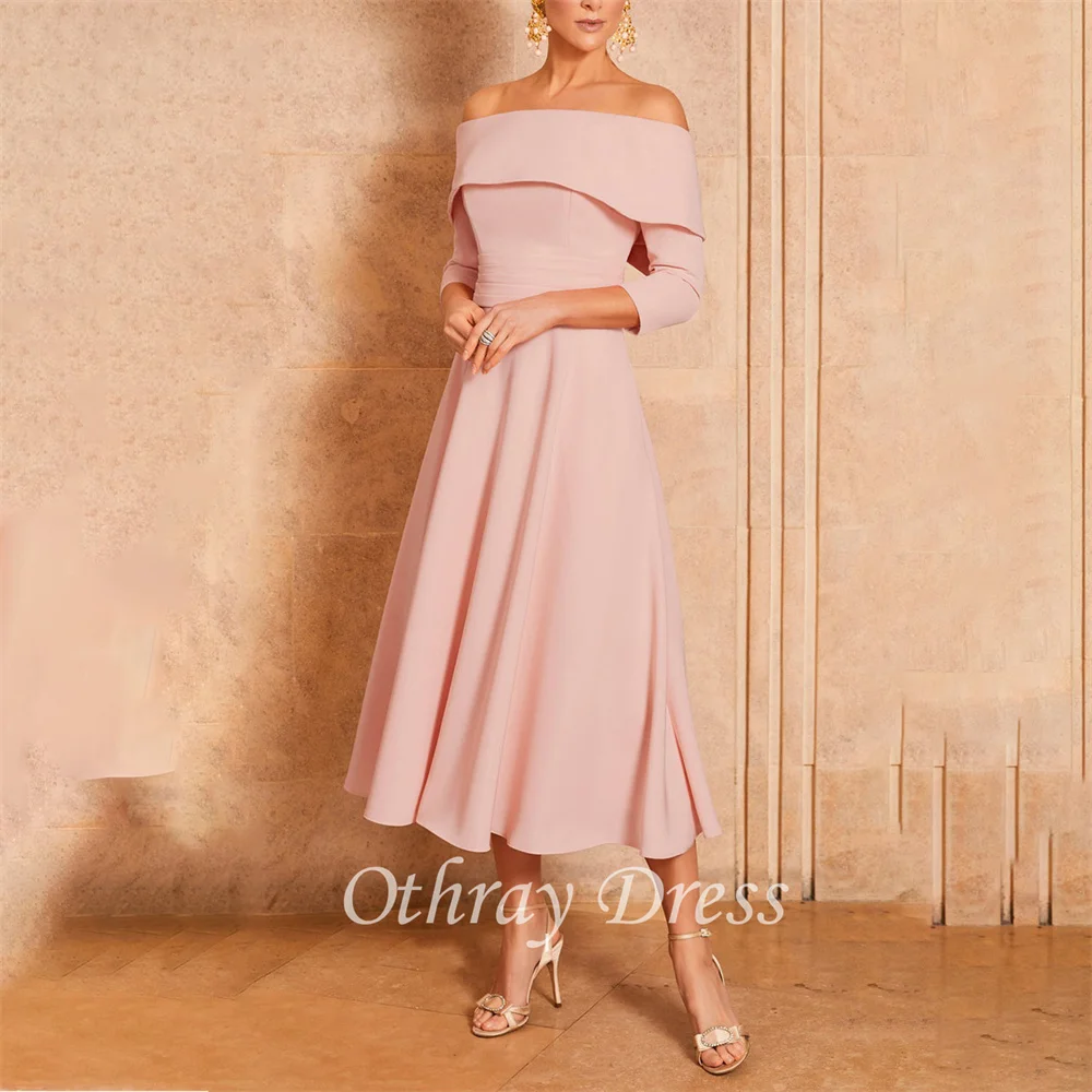 Elegant Off Shoulder A-Line Mother Of The Bride Dress Quarter Sleeves Formal Dresses Tea-Length Vestidos Mae Da Noiva Casamentos