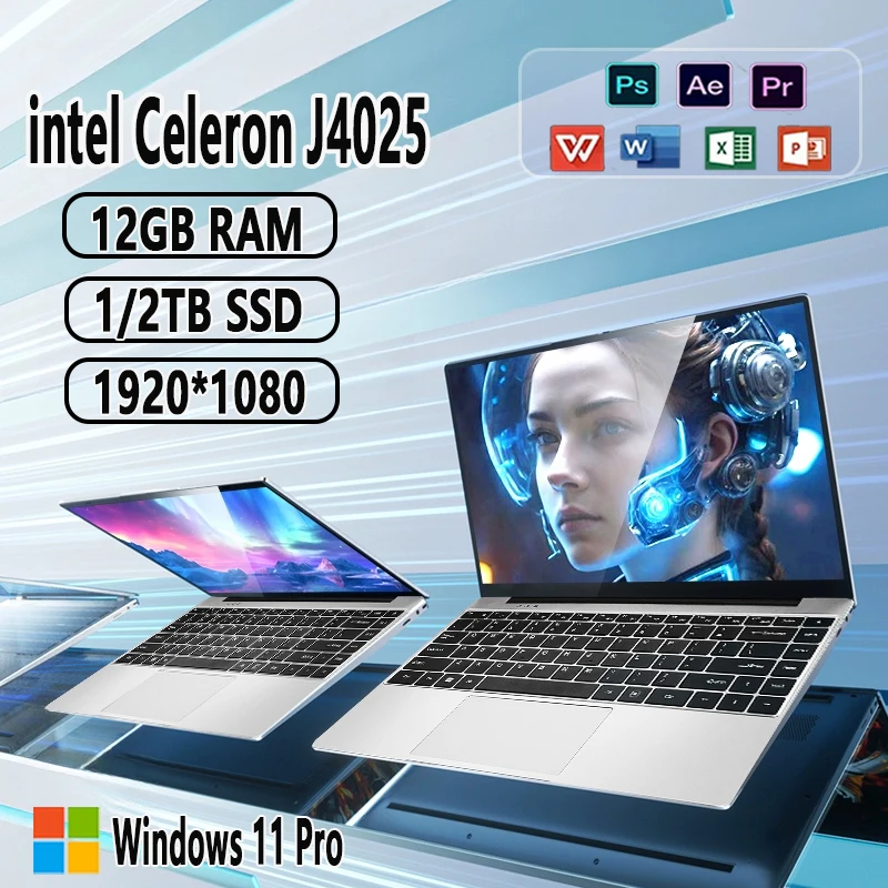 휴대용14.1인치 슬림 노트북 게이머 Intel J4025 180 °    윈도우 11 12GB RAM 512GB 1TB SSD 1920*1080 사무용 컴퓨터 PC