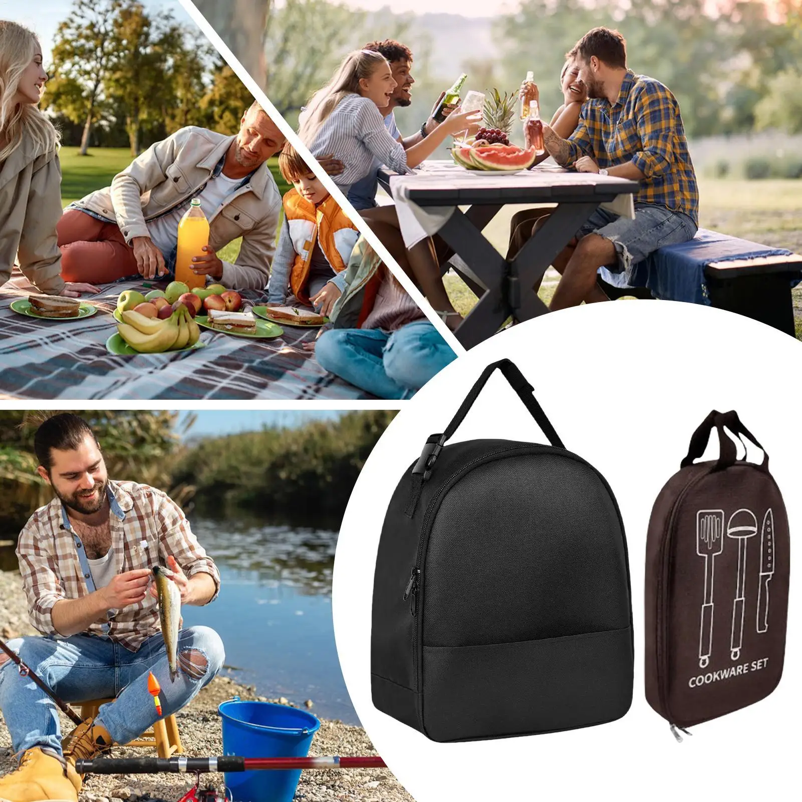 

Органайзер для походной посуды, портативный чехол для сумки с ручкой вентилятора для кемпинга, пылезащитный защитный чехол-органайзер для посуды, ложки