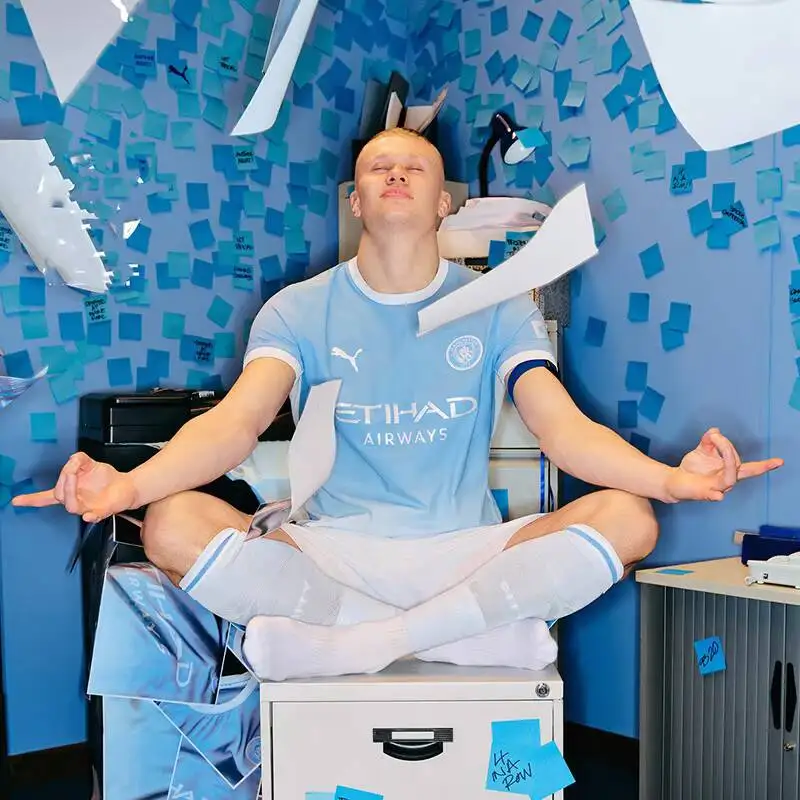 Hot Manchester City Home Replica Jersey, Men's Short Sleeve Athletic T-Shirt, PUMA, Moisture-Wicking Quick-Dry Fabric