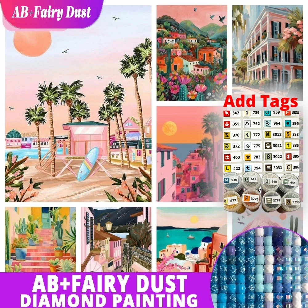 AB Fairy Dust Pink Scenery DIY Diamond Painting Kits Acrylic Painting Art Castle Pathway Diamond Embroidery Mosaic Rhinestone Ho