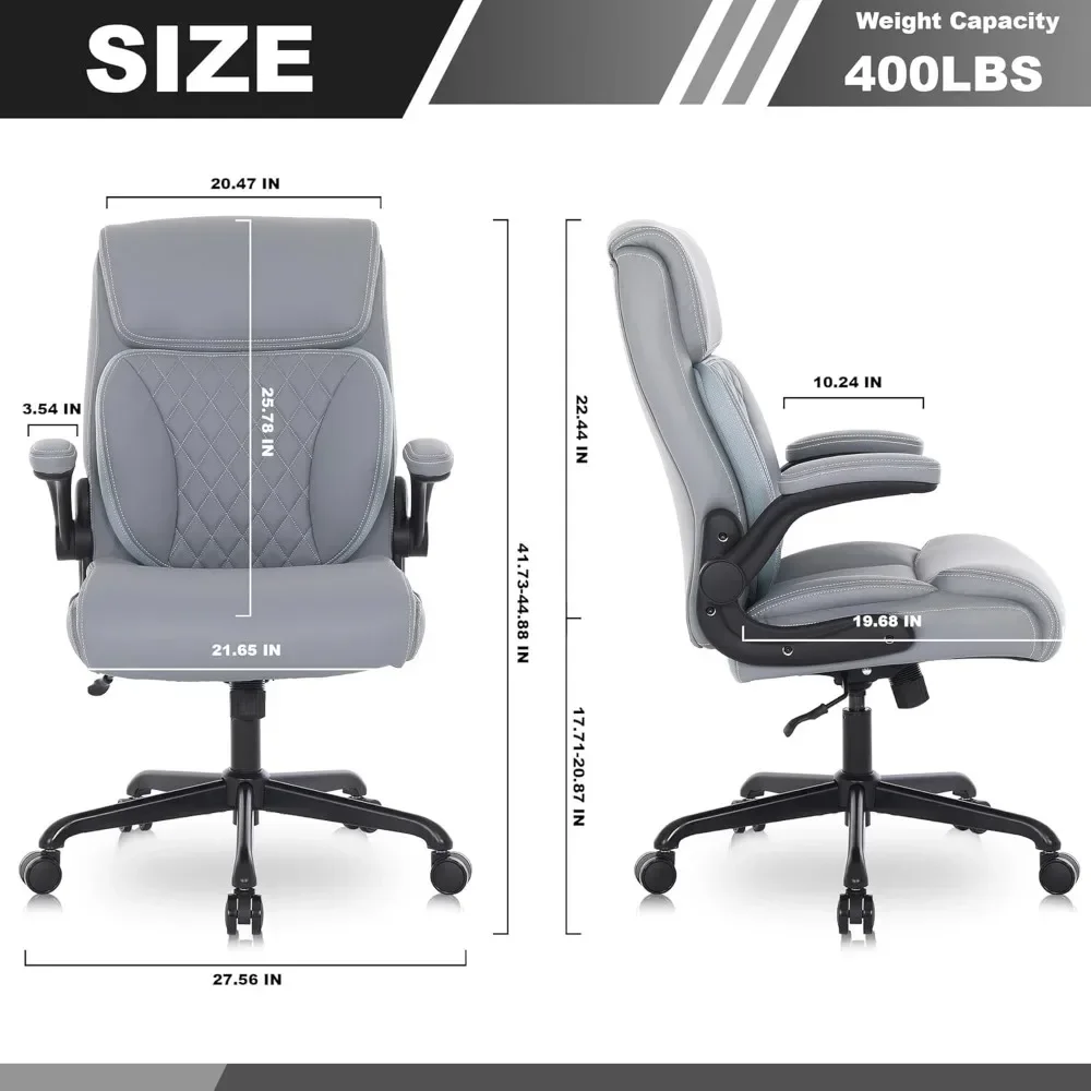 Silla de ordenador de cuero PU con soporte Lumbar, sillas ergonómicas de escritorio para oficina en casa, reposabrazos abatibles y altura ajustable