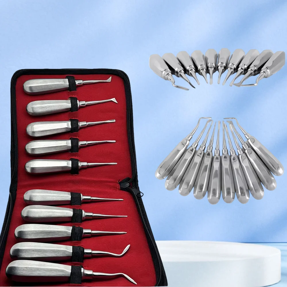 

10 шт., комплект ручек для стоматологического лифта, комплект для выравнивания лифта, изогнутый корень, экстракция зубов, стоматологические лабораторные инструменты