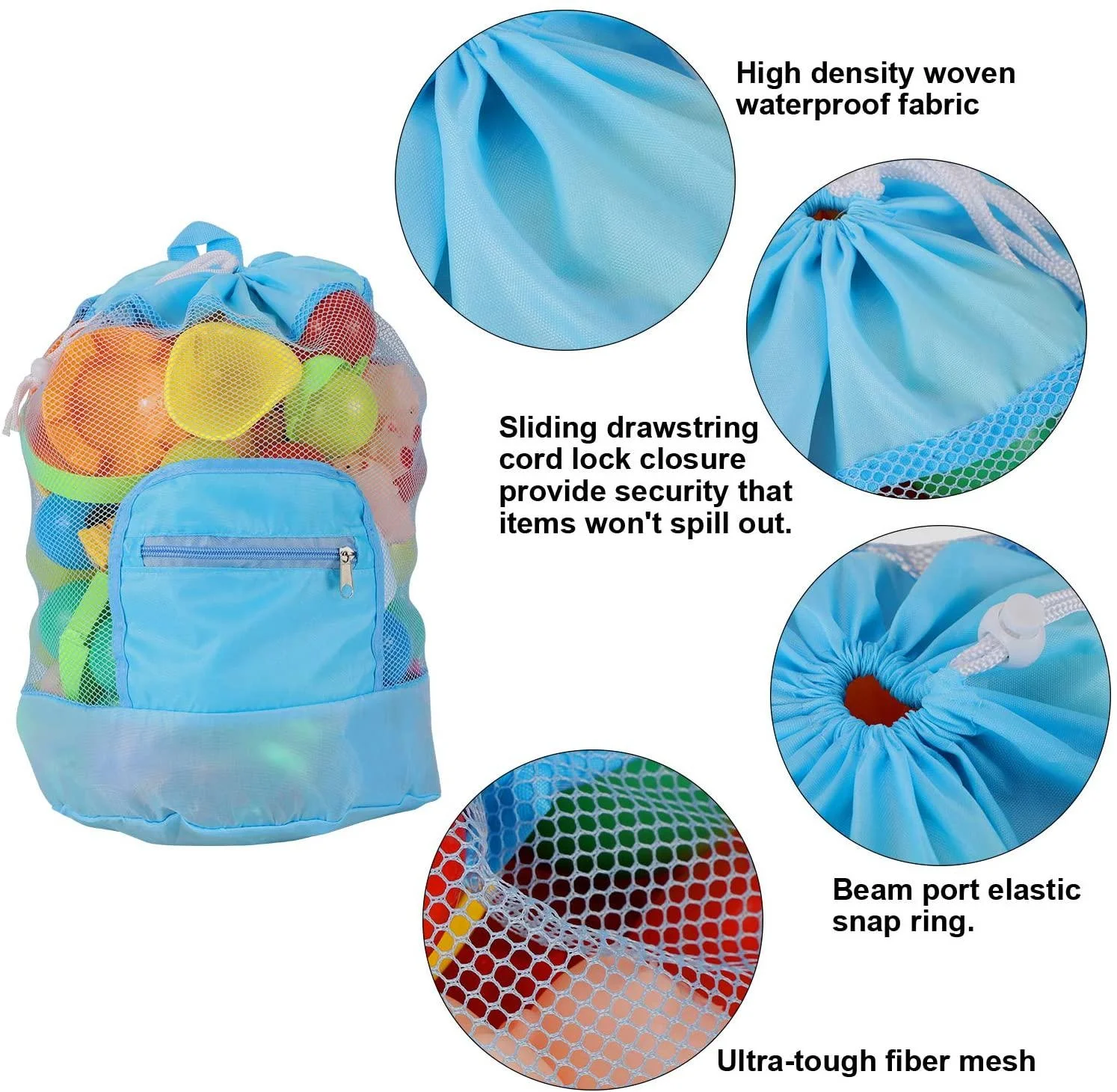Protable Beach Bag Kids Shell Collecting Mesh Bag Beach Sand Toy Seashell Bag Outdoor Waterproof Storage Bag Drawstring Backpack