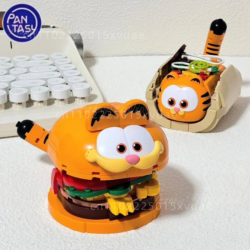 

Pantasy Garfield, пищевые строительные блоки, мультяшный гамбургер, такер, лазанское, собранная модель, игрушки, украшения, детские подарки на день рождения