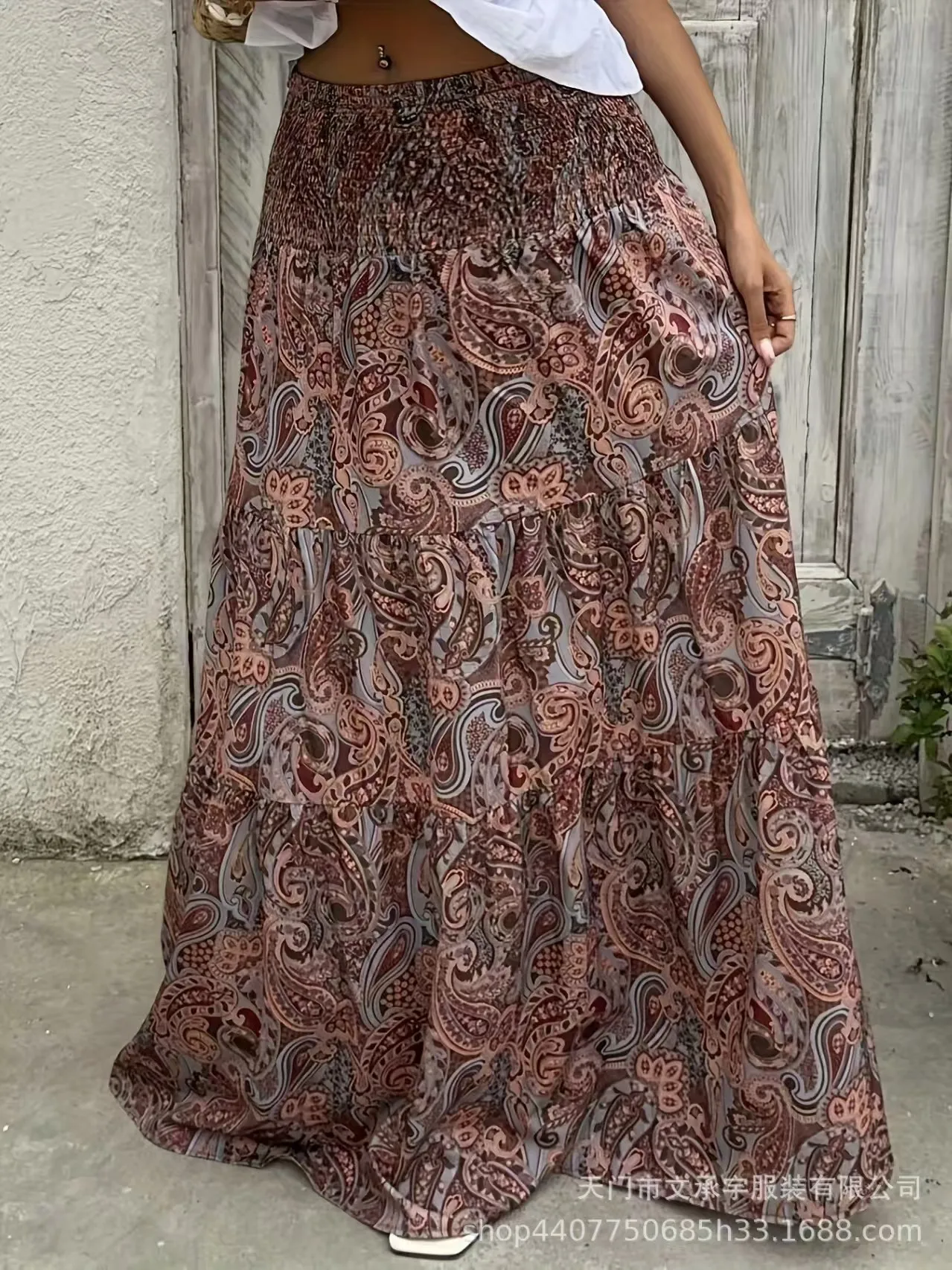 

Long Skirt Vacation Style Stretchy Waist Long Maxi Skirt - Flowy Beach Skirt With Elastic Waistband