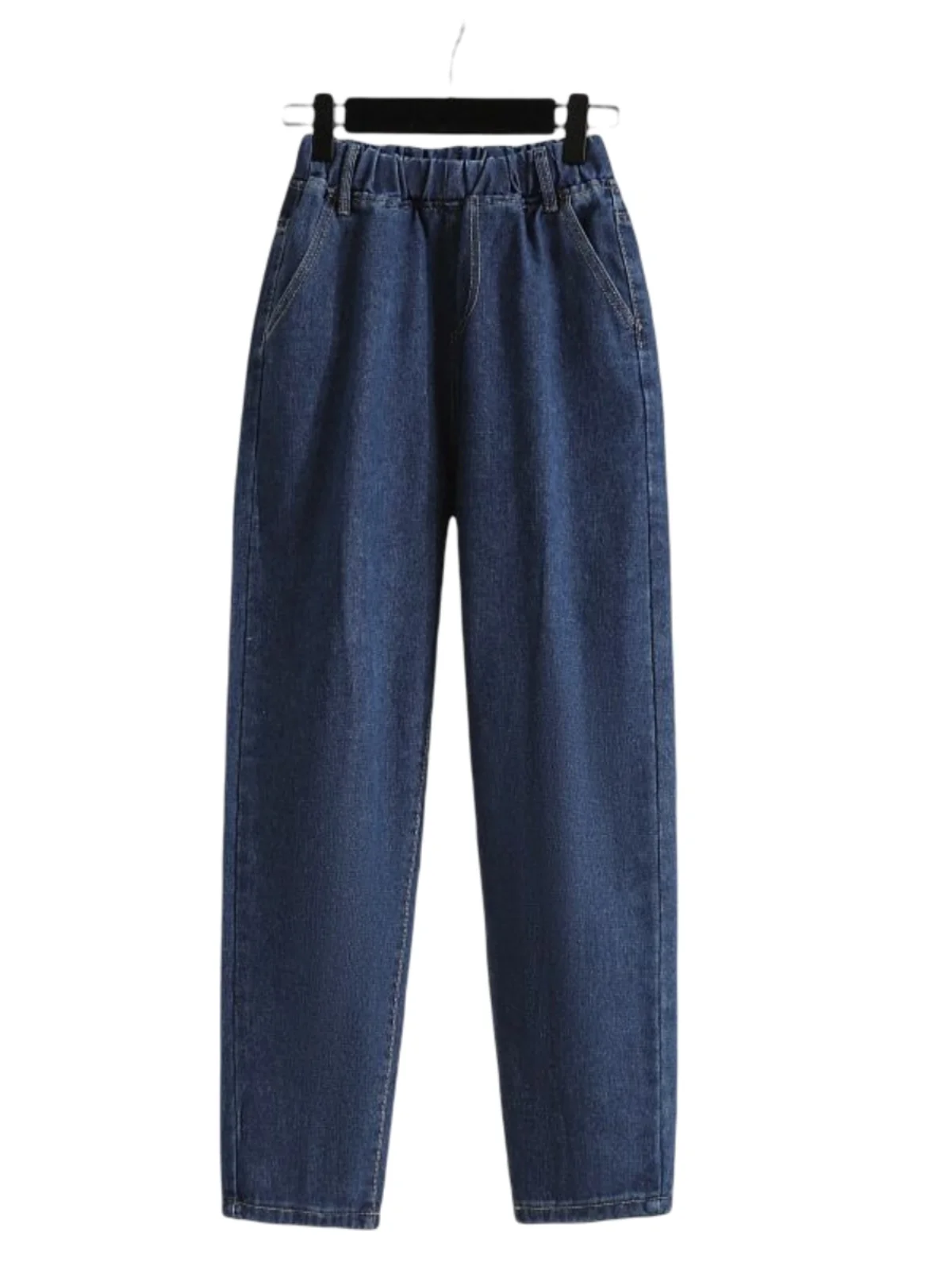 Celana Jeans Harem Kaki Lebar Pinggang Tinggi Celana Denim Pinggang Elastis Pakaian Ukuran Besar Wanita Faion Musim Gugur Penutup Pinggul Pelangsing
