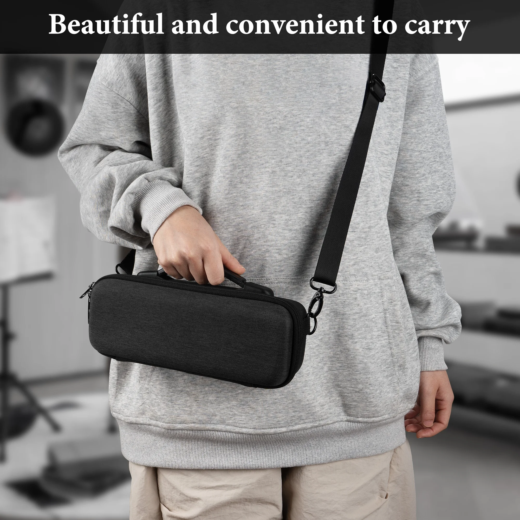 Geekria Hartschalen-EVA-Hülle für JBL Flip 7 Flip 6 Flip 5 Lautsprecher Stoßfeste Reisetasche mit Schultergurt und Karabiner Dunkelgrau – Detail 6