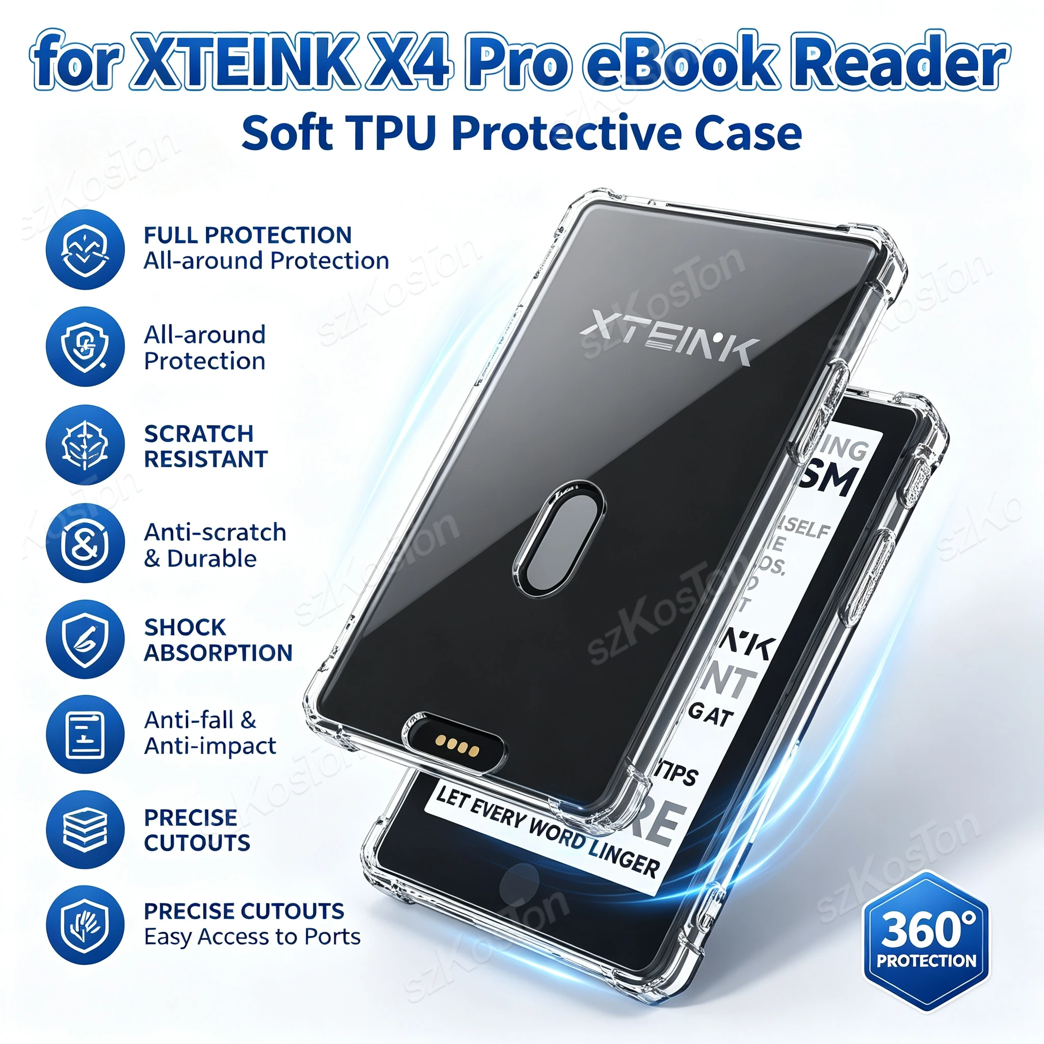 Clear Soft TPU Protective Case for XTEINK X4 Pro eBook Reader Anti-Scratch Shockproof Protection Cover for XTEINK X4 E-Reader