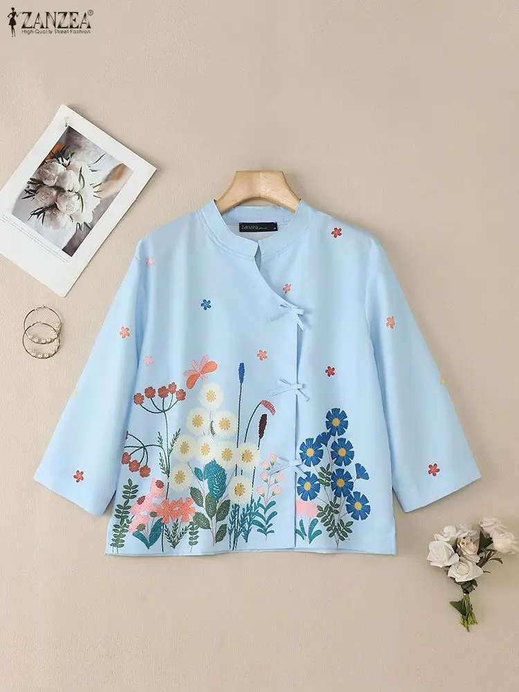 

Vintage Printed Shirts ZANZEA Women Autumn Blouse Casaual O Neck Long Sleeve Tops Floral Blusas Retro Bow Up Tunic Mujer 2025