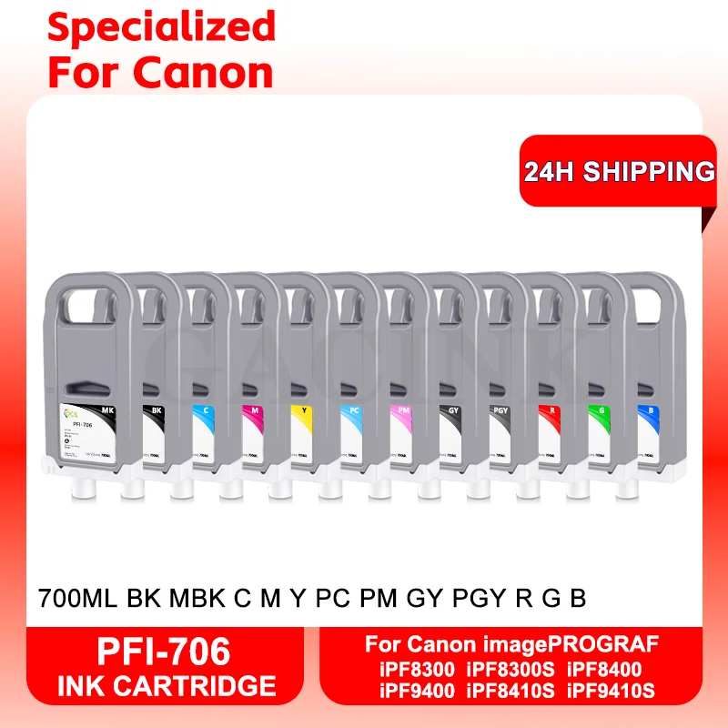 Ink Cartridge For PFI-706 PFI 706 With Stable Cartridge Chip For Canon iPF 8400/9400/ 8410 Printer 12 Colors With Pigment Ink