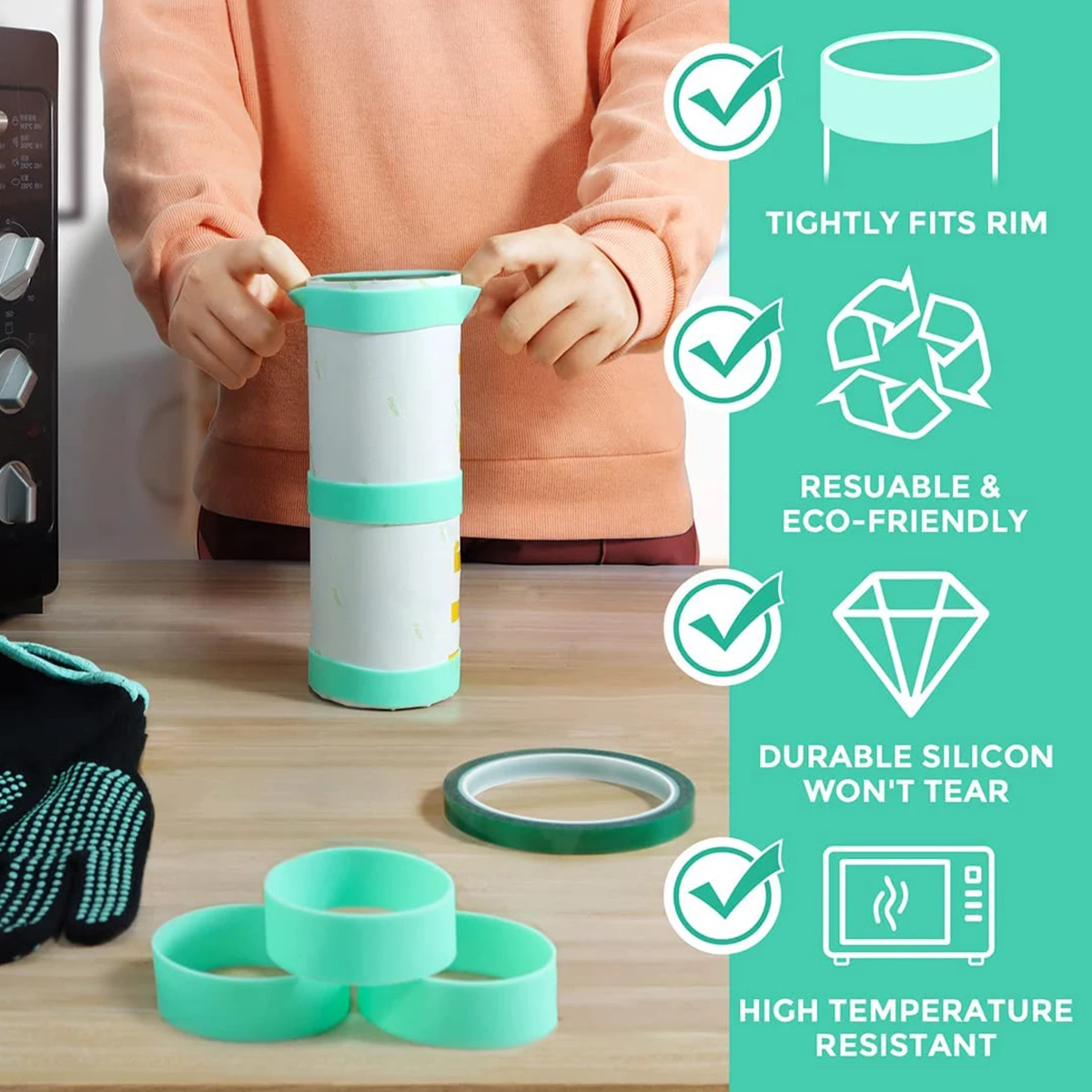 أربطة سيليكون مرنة مقاومة للحرارة، حامل ورق التسامي، شريط حلقي يمنع أشرطة زجاجات المياه مع قفازات