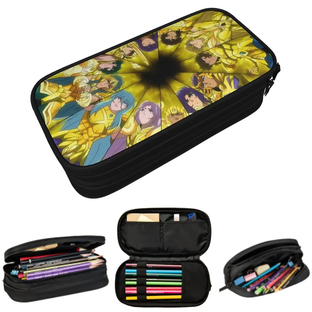 

12 Gold Anime Knights Of The Zodiac Saint Seiya Pencil Case for Studen Pen Box Pencil Bag Stationery Supplies Pen Holder Bag