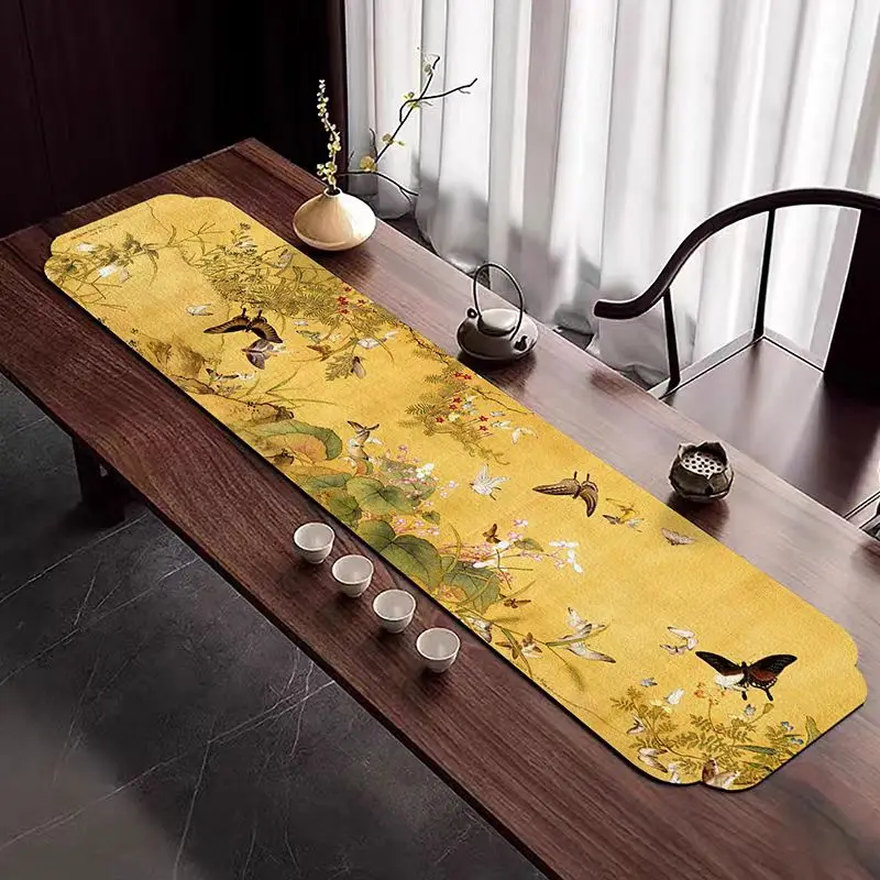 

New Chinese Style Zen Table Runner Vintage Tea Table Mat Absorbent Heat Resistant Cuttable Desk Protector