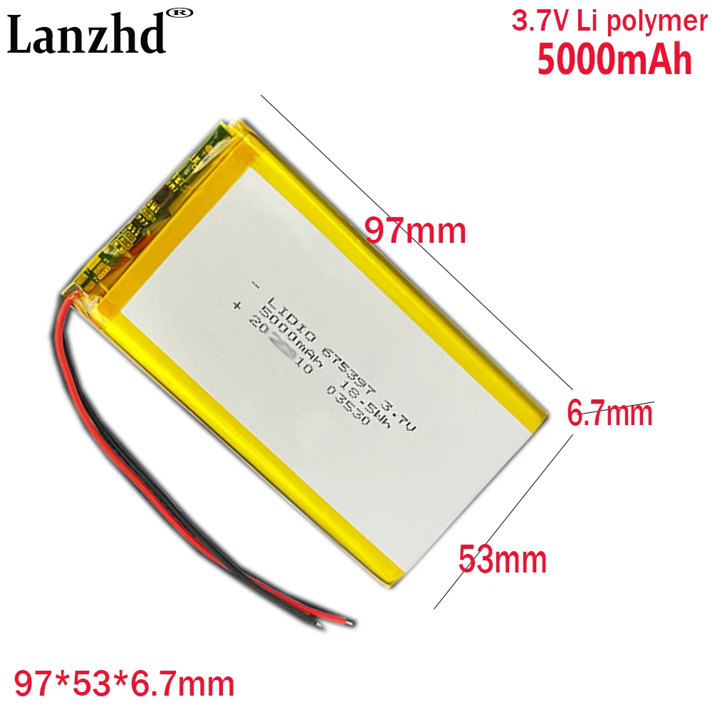 1-20pcs 3.7V Li Polymer Battery 5000mAh For magnetic back clip mobile power bank Wireless fast charging battery 675397