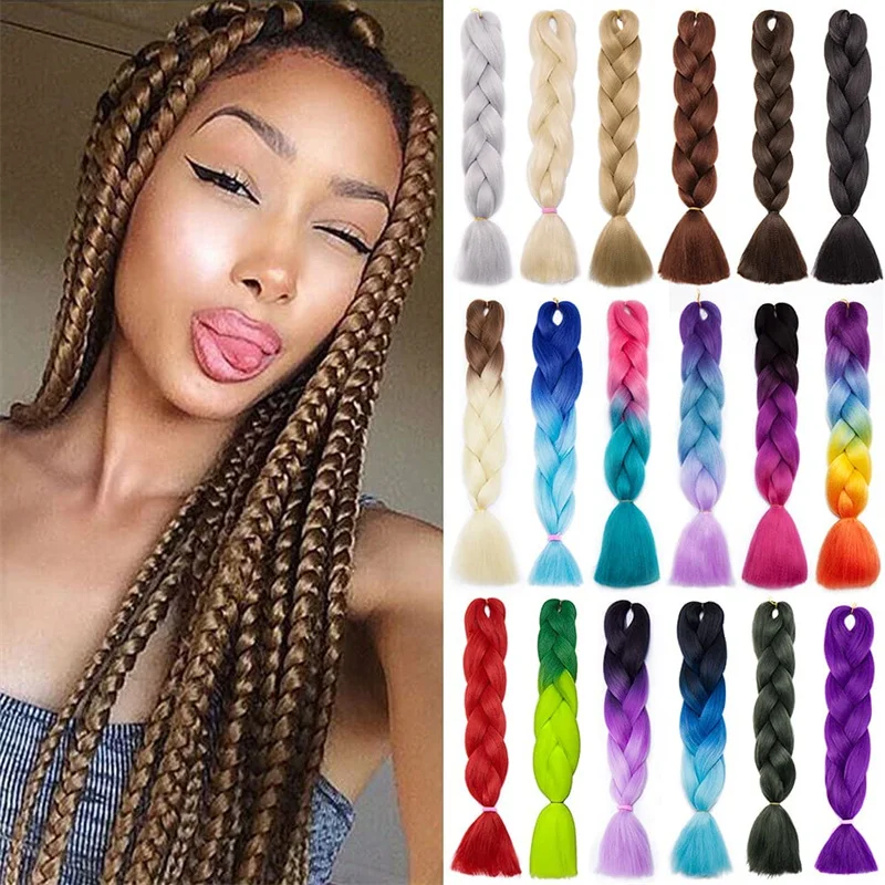 Synthetic Braiding Hair 24 Inch Jumbo Braid Ombre Jumbo Hair Extension for Women DIY Hair Braids Purple Pink Yellow Red