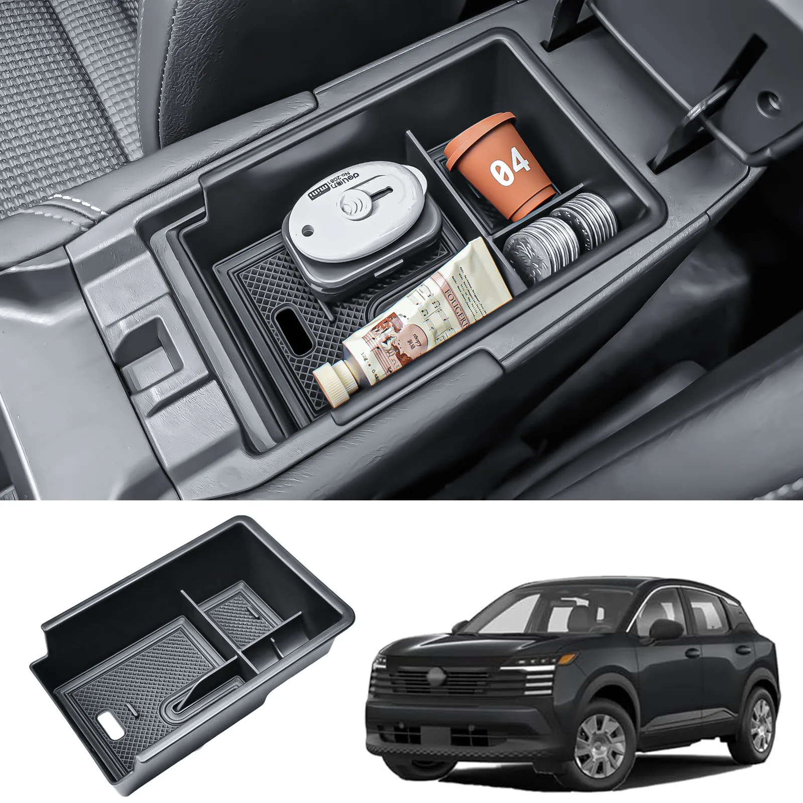 

Sixthsmoy For 2025 Nissan Kicks Armrest Storage Box Tray Center Console Organizer Interior Storage Phone Coin Holder Accessories