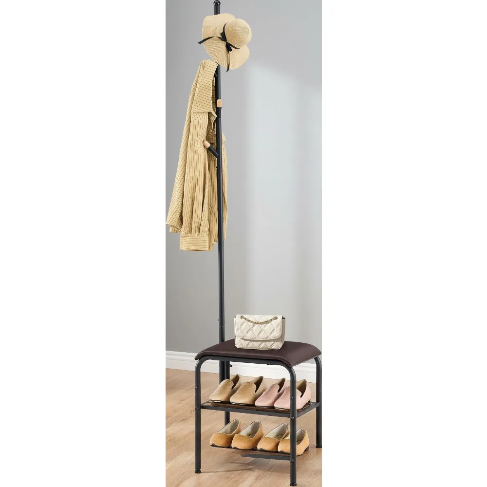 

Вешалка для одежды 3-в-1, скамейка для обуви — компактный органайзер для прихожей с металлическим каркасом для гостиной, спальни