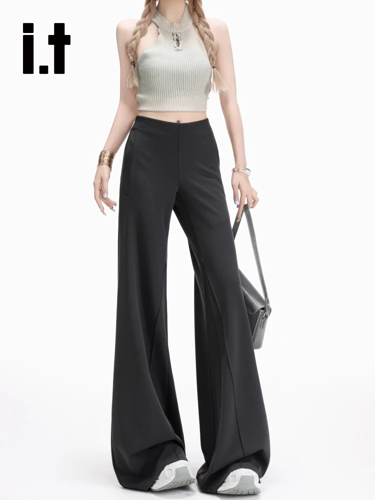 ドレープワイドレッグカジュアルパンツ レディース ハイウエスト ゆったり 快適な着心地 秋 初秋 ストレートパンツ