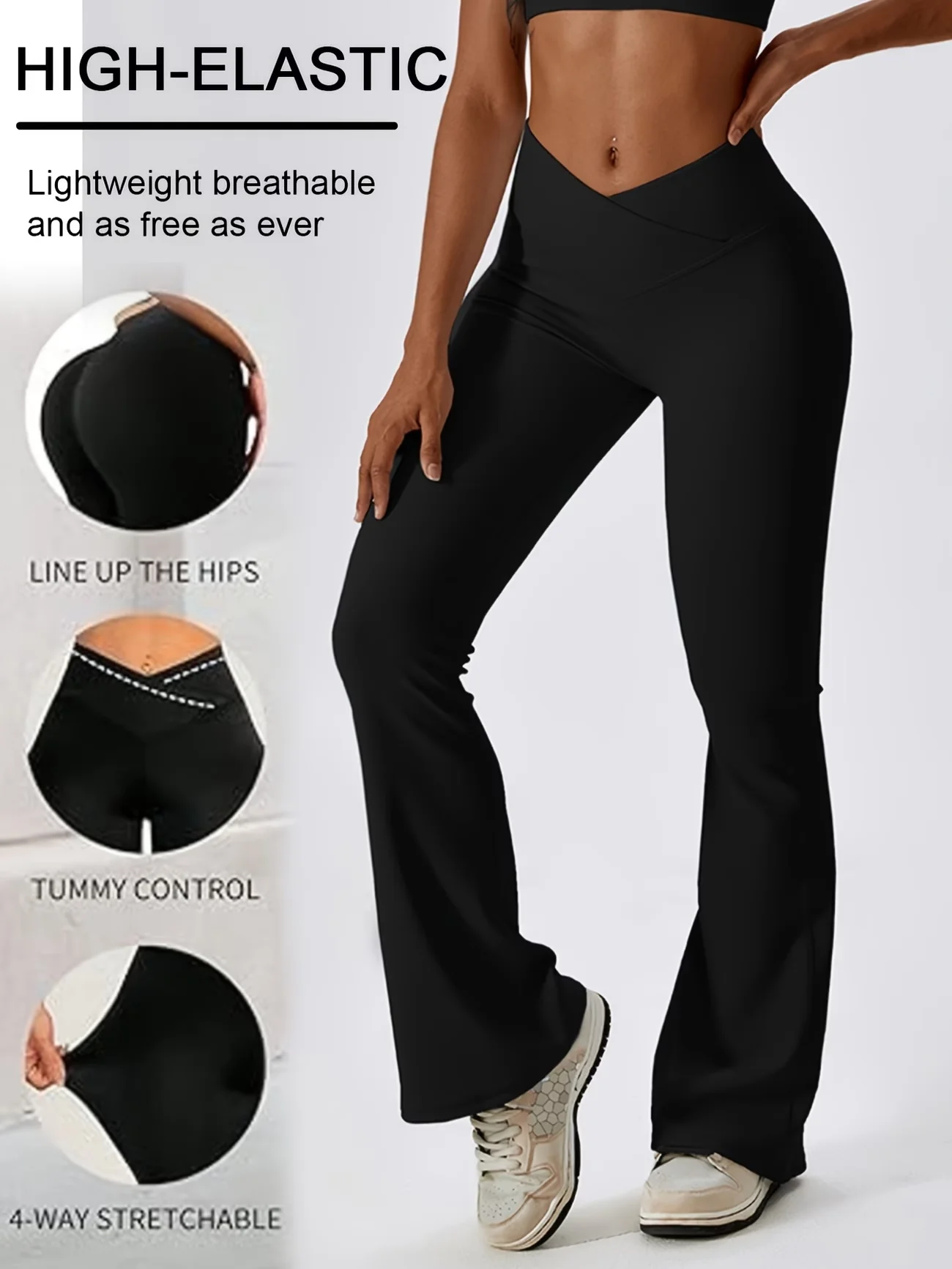 

Женские брюки-кюлоты с высокой талией для йоги, расклешенные, с эффектом подтяжки ягодиц, для танцев, тренировок, повседневные, широкие, для спортзала, больших размеров