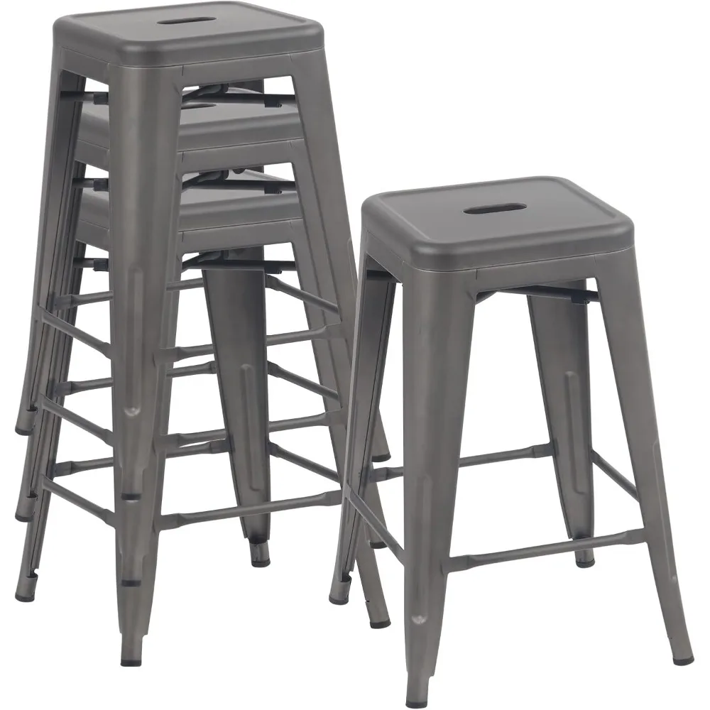 

Metal Bar Stools Set of 4 Counter Height Barstool Stackable Barstools 24 Inch Patio Bar Stool Home Kitchen Iron Backless Bar Ch