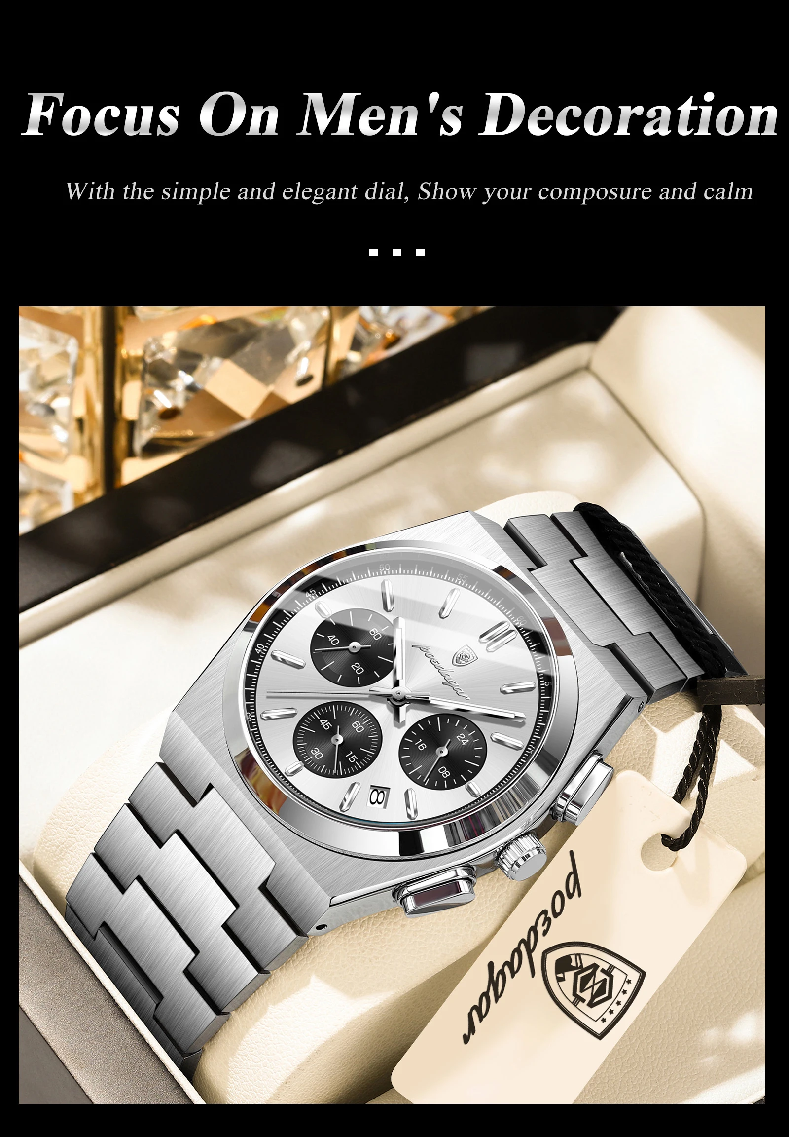 POEDAGAR Top Business Herrenuhr Chronograph Datum Edelstahl Klassische Männeruhr Wasserdicht Leuchtend Quarzuhren für Herren – Detail 7