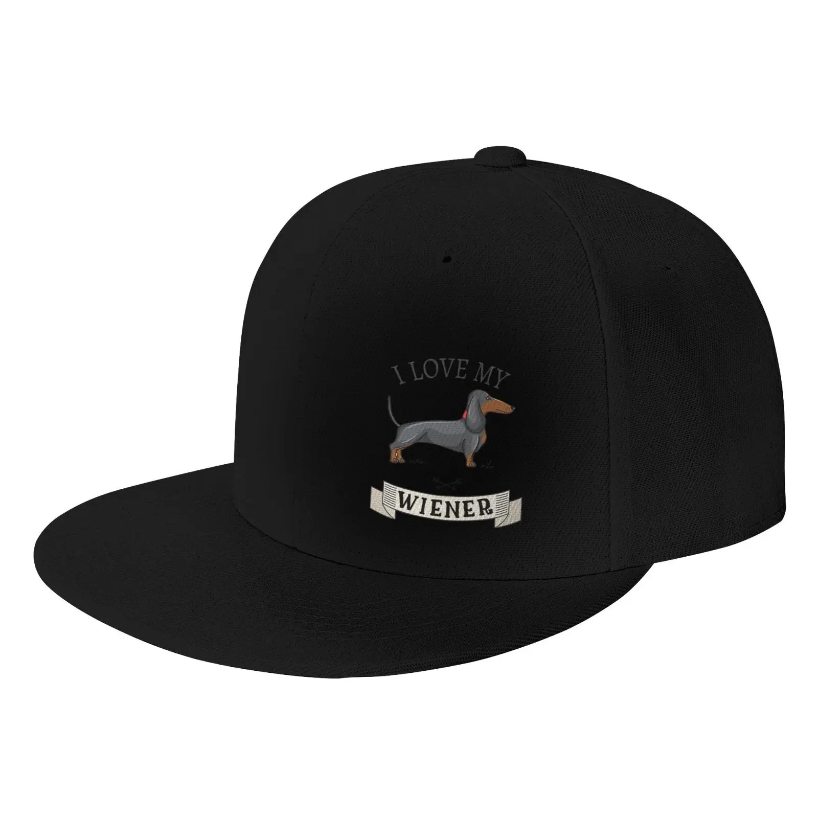 I Love My Wiener Dachshund Print Snapback Cap One Size Hip Hop Flat Brim Hat Unisex Casual Sun Hat for Men Women