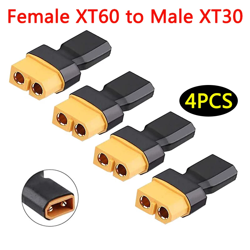 4Pcs XT60 to XT30 Plug Female Male Adapter Converter for FPV Drone RC Lipo NiMH Battery Charger ESC (2pcs Male XT60 to Female XT