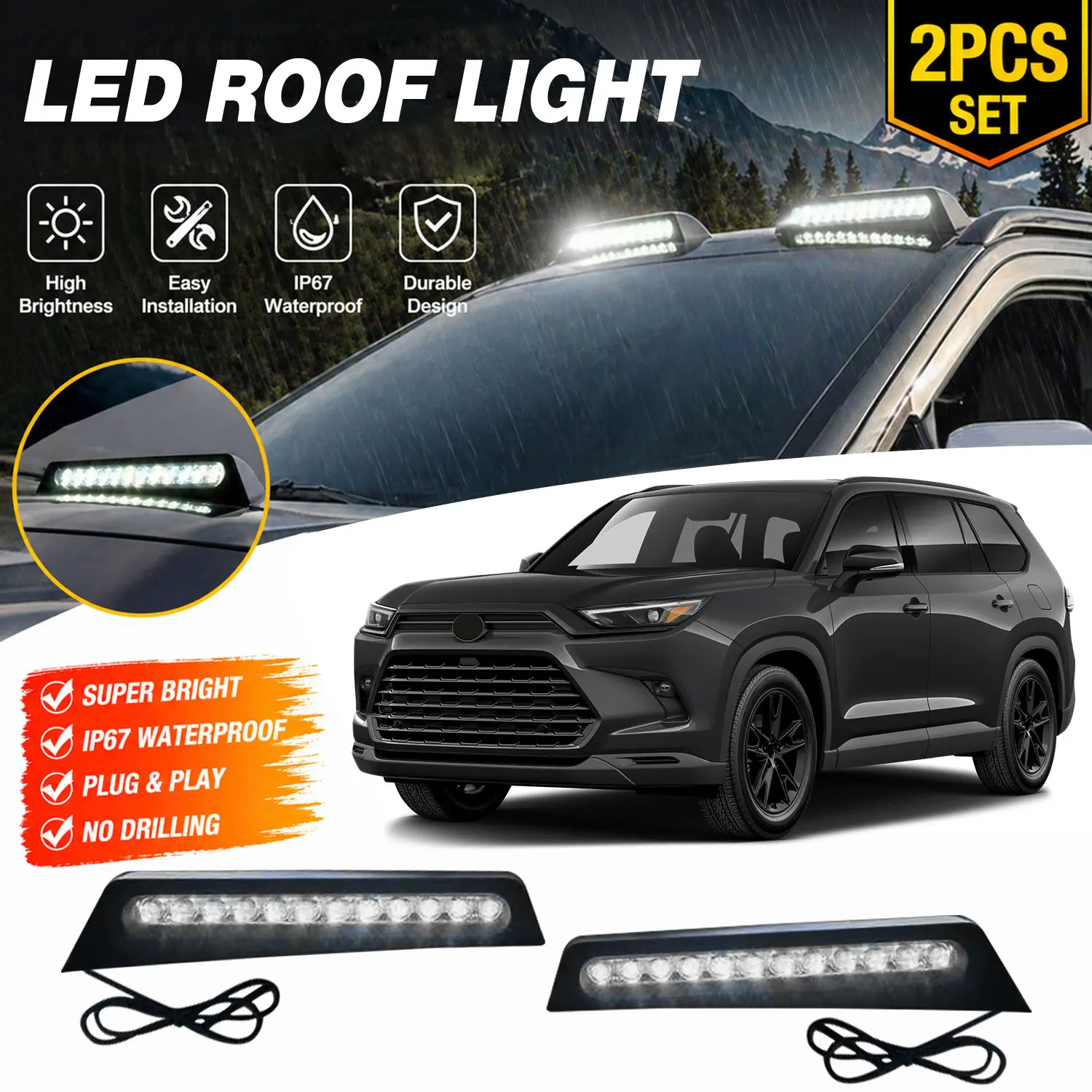 

Top Roof LED Light Cap with DRL Fits For Toyota Grand Highlander 2024 2025 2026 Roof Lamp