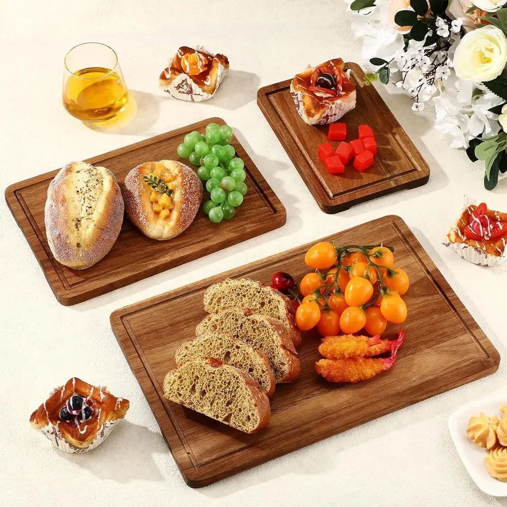 ألواح تقطيع المطبخ من خشب السنط - 3 مقاسات مع أخاديد العصير ومقابض للحوم والخضروات والهدايا