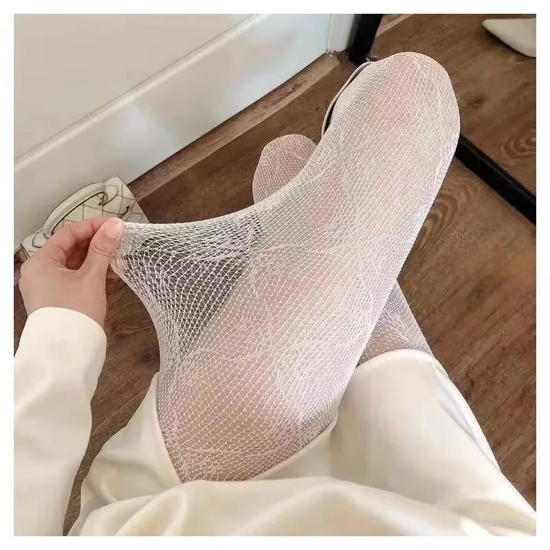 Fishnet Stockings  Hot Girl Hollow Floral Butterfly Shiny White Pantyhose Woman Punk Nightclub Black  Stockings