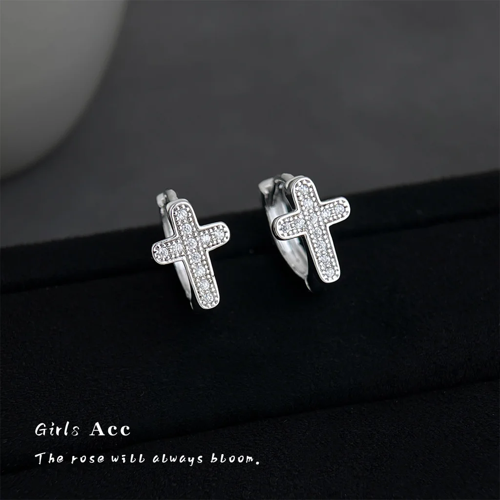 

Women Niche Personalized INS Hot Micro Paved Zircon Cross Earrings Minimalist Premium Luxury Versatile Ear Jewelry For Daily