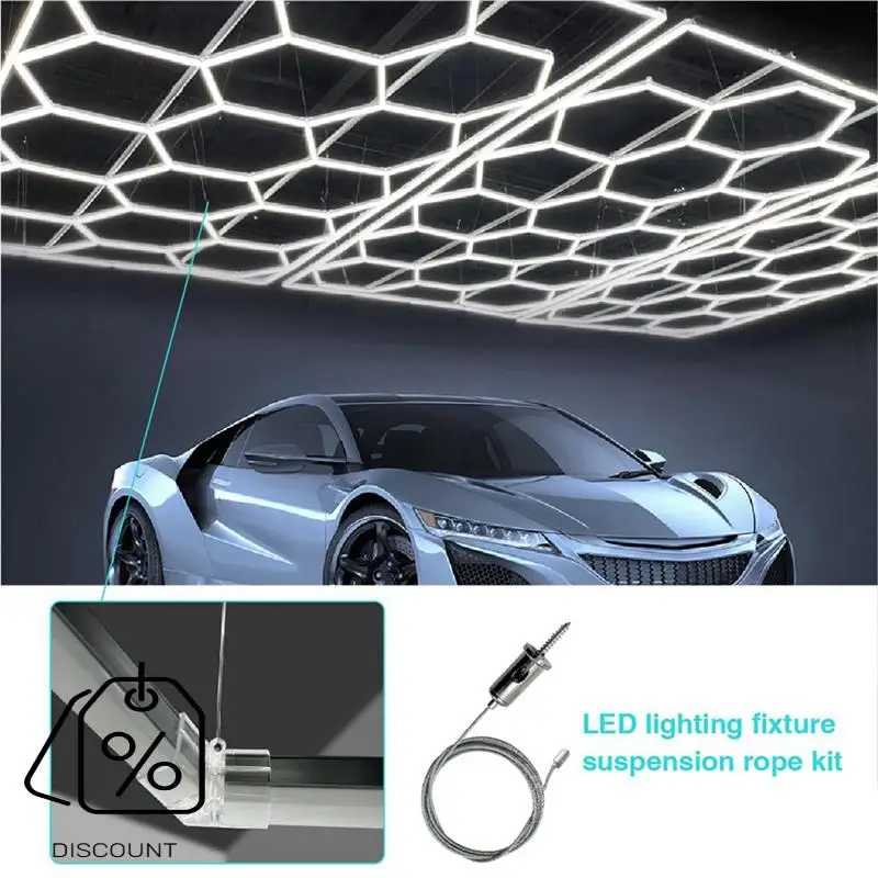 ABJO-12 Sets Hexagon Garage Suspension Cables Kit Steel Hanging Chains, Honeycomb Light Connector Pendant Wire Rope Cable