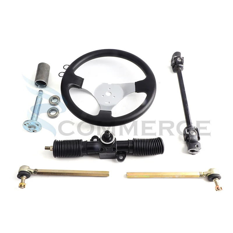 For DIY Go Kart ATV UTV Buggy Quad Bike 300mm Steering Wheel 320mm Gear Rack Pinion 380mm U Joint Tie Rod Knuckle Assy