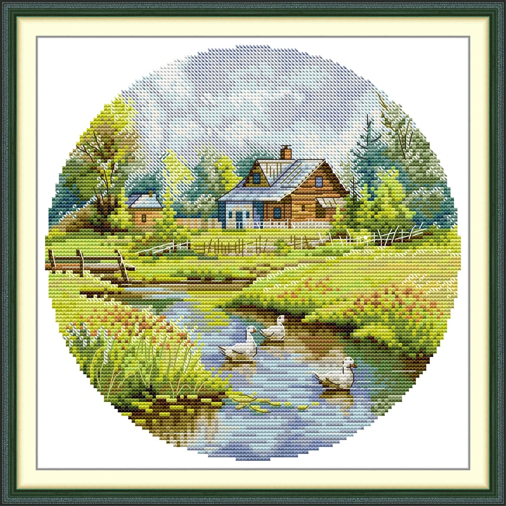 

Joy Sunday Новый штампованный набор для вышивки крестом, 11/14/16CT DIY Easy Pattern Aida, набор для вышивания ткани - Summer Valley