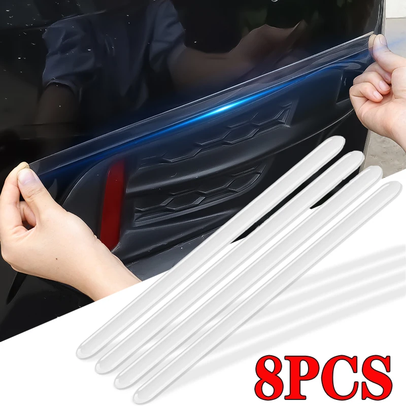 8PC Clear Car Door Edge Protective Stickers Anti-Collision Strip Transparent Protector Sticker white Invisible Protective Strips