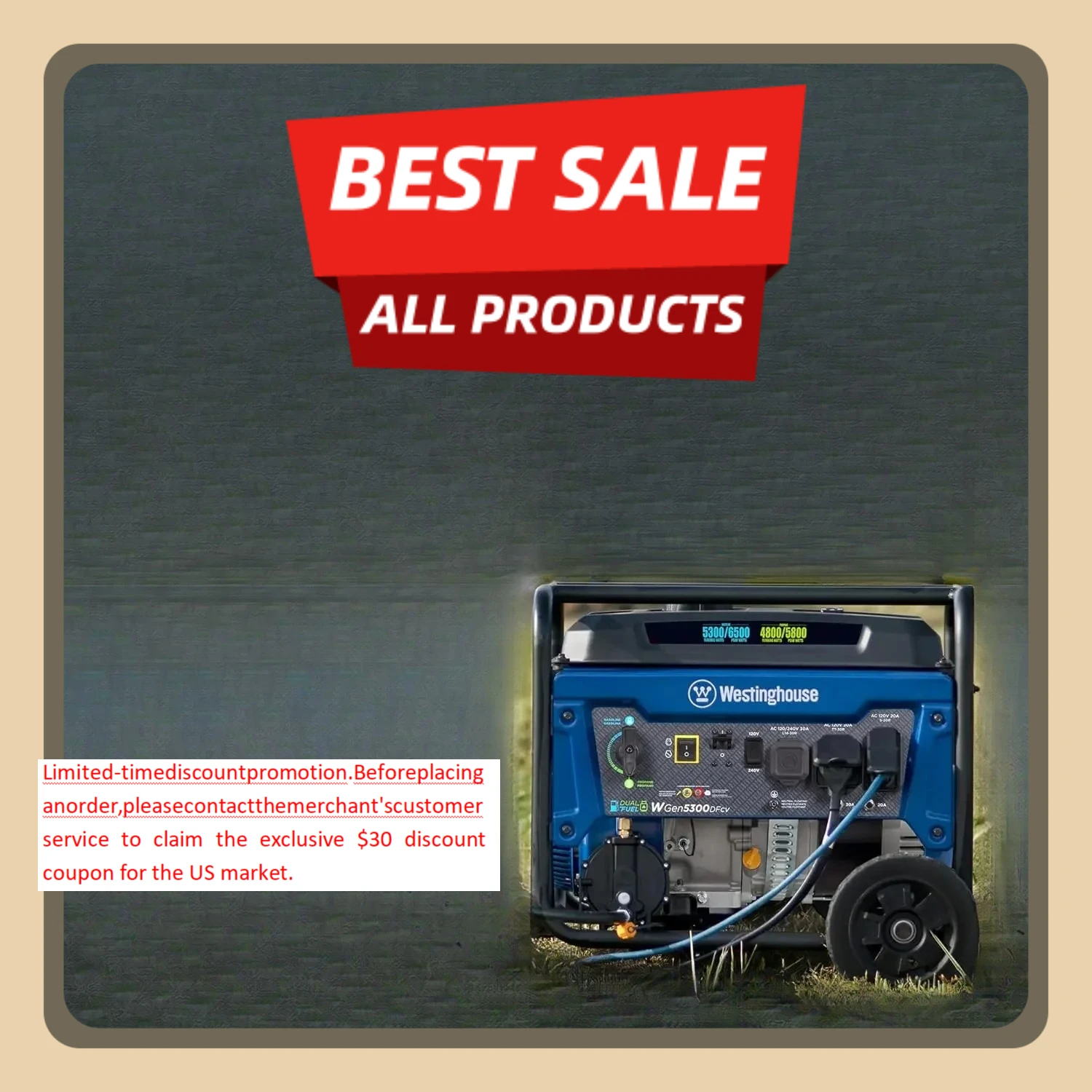 

[XMSJ-Limited Stock, Buy Now!]6500 Watt Dual Fuel Home Backup Portable Generator, Transfer Switch Ready 30A Outlet, RV Ready 30A