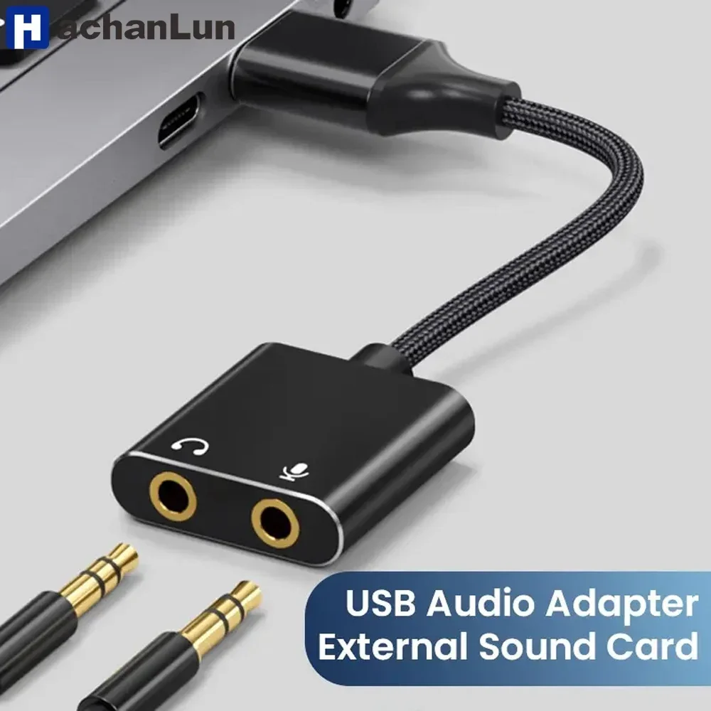

USB Sound Card Adapter with 3.5mm Headphone and Microphone Jack Braided Cable External USB Audio Adapter for Windows Mac Laptop