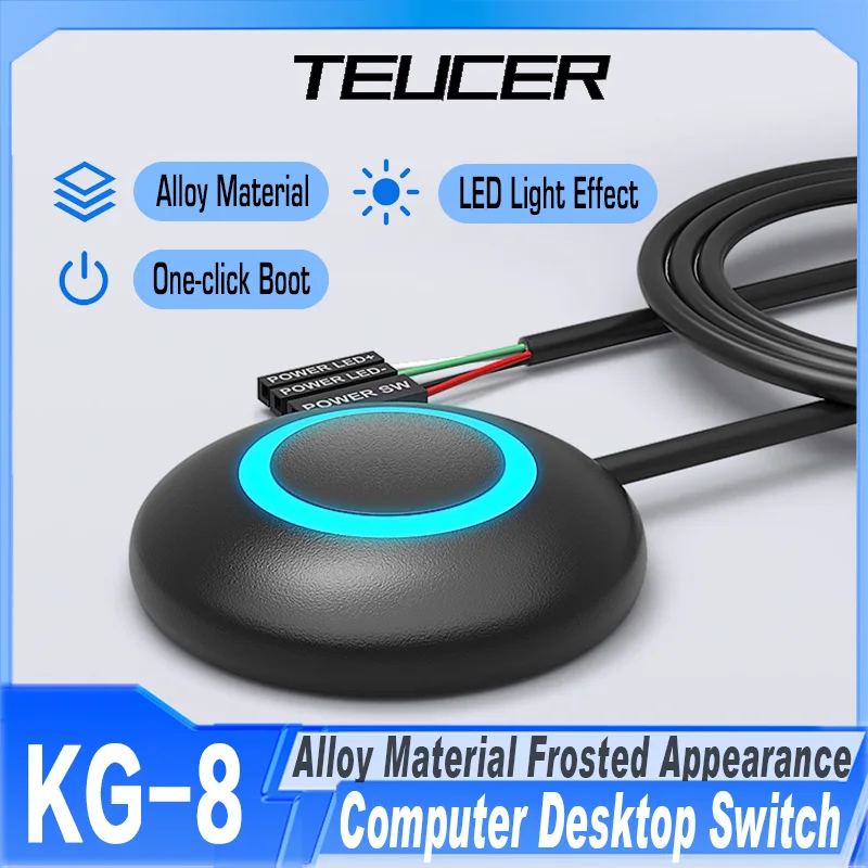 TEUCER KG-8 Computer Desktop Switch 1.6m Colorful LED Lights PC Motherboard External Start Power On/Off Button Extension Cable