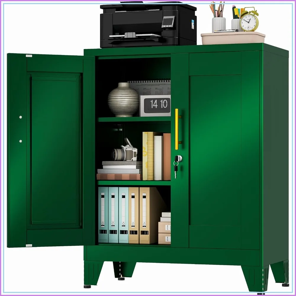 Green Metal Storage Cabinet 36" Tall Locking Cabinet 27.6W
