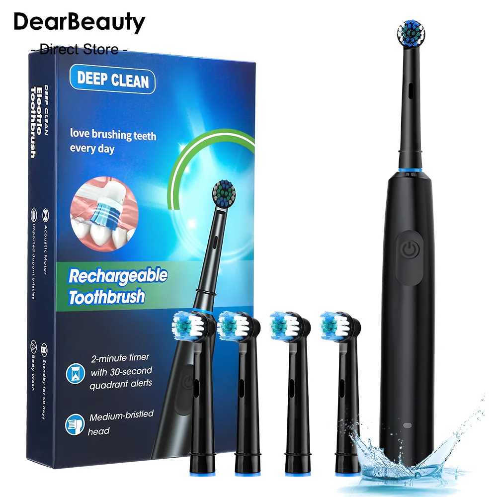 

Sonic Electric Toothbrush Rechargeable Rotary Adult Waterproof with Timer 5 Modes & 4 Replaceable Brush Heads for Teeth Cleaning