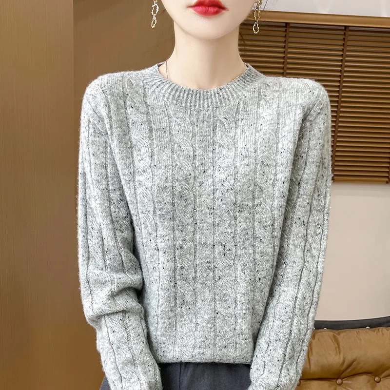 LDZWSM Autumn And Winter New Wool Knitted Sweater Round Neck Twist Loose Fashion Knitted Bottoming Shirt Top A3083003