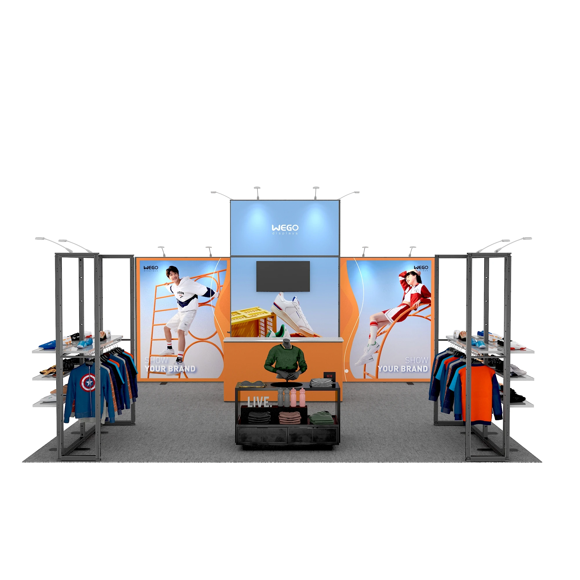 Cabina espositiva modulare 20x20 Supporto per cabina grande 6x6 Espositore per stand per negozi di abbigliamento